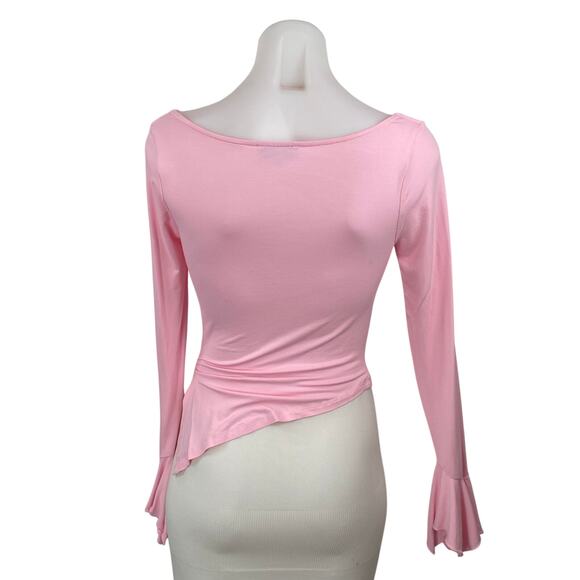 Edikted Rayna Women's Pink Cowl Neck Bell Sleeve Asymmetrical Hem Blouse Top XS - Picture 4 of 6